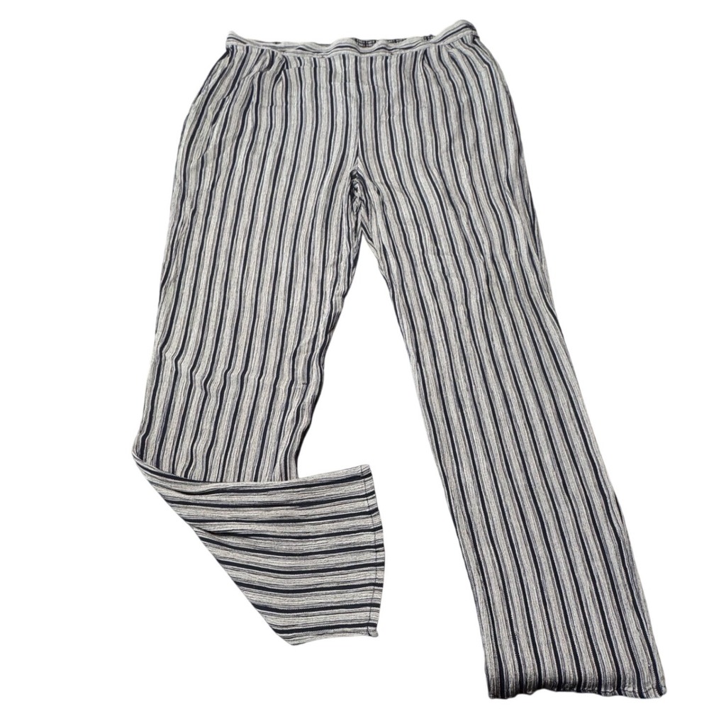 Wide Leg Striped Knit Pants - White & Navy
